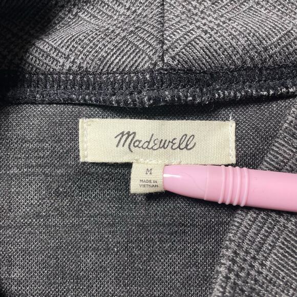 Madewell Wide Sleeve Mockneck Top Glen Plaid Gray Boxy Fit AD034 - Size Medium - Picture 3 of 12